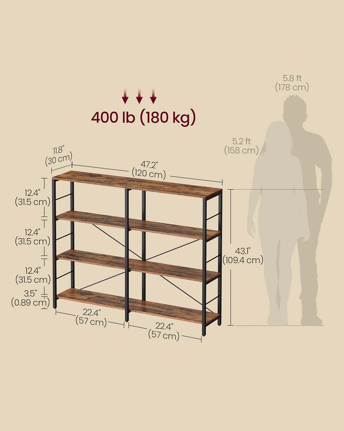 6-Tier Bookshelf - Engineered Wood - Rustic Brown and Black