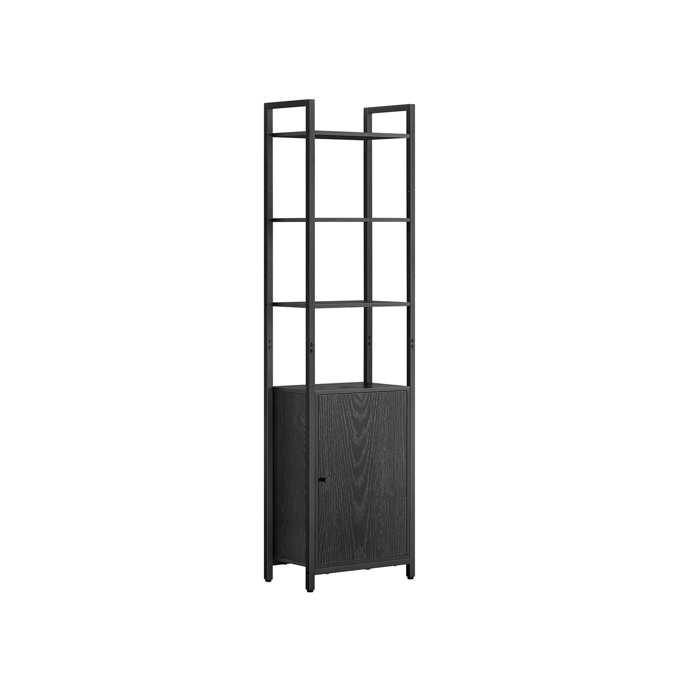 6-Tier Bookcase - Metal - Ebony Black - Tall Design with Adjustable Shelves and Door