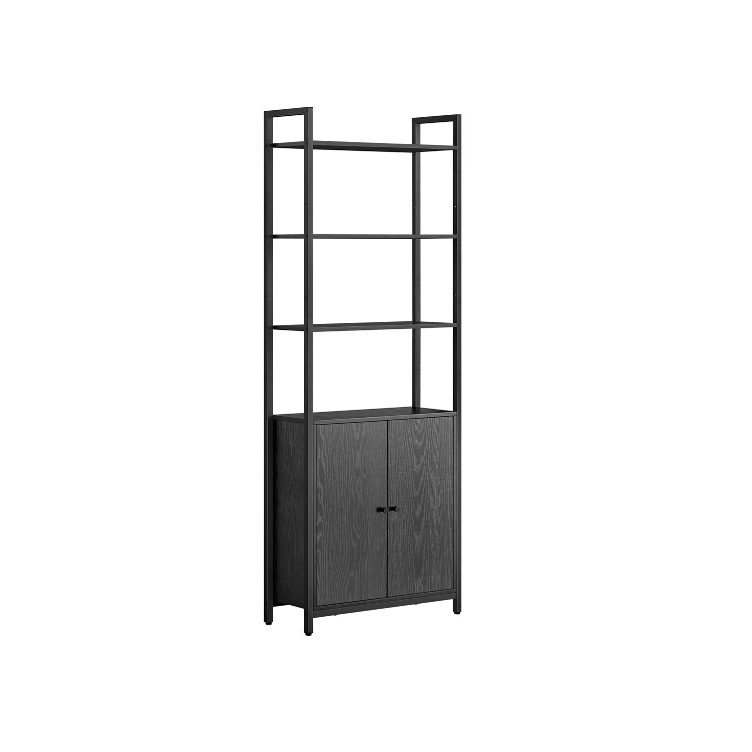 7-Tier Bookcase - Metal - Ebony Black - Adjustable Shelves with Door