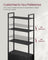 7-Tier Bookcase - Metal - Ebony Black - Adjustable Shelves with Door