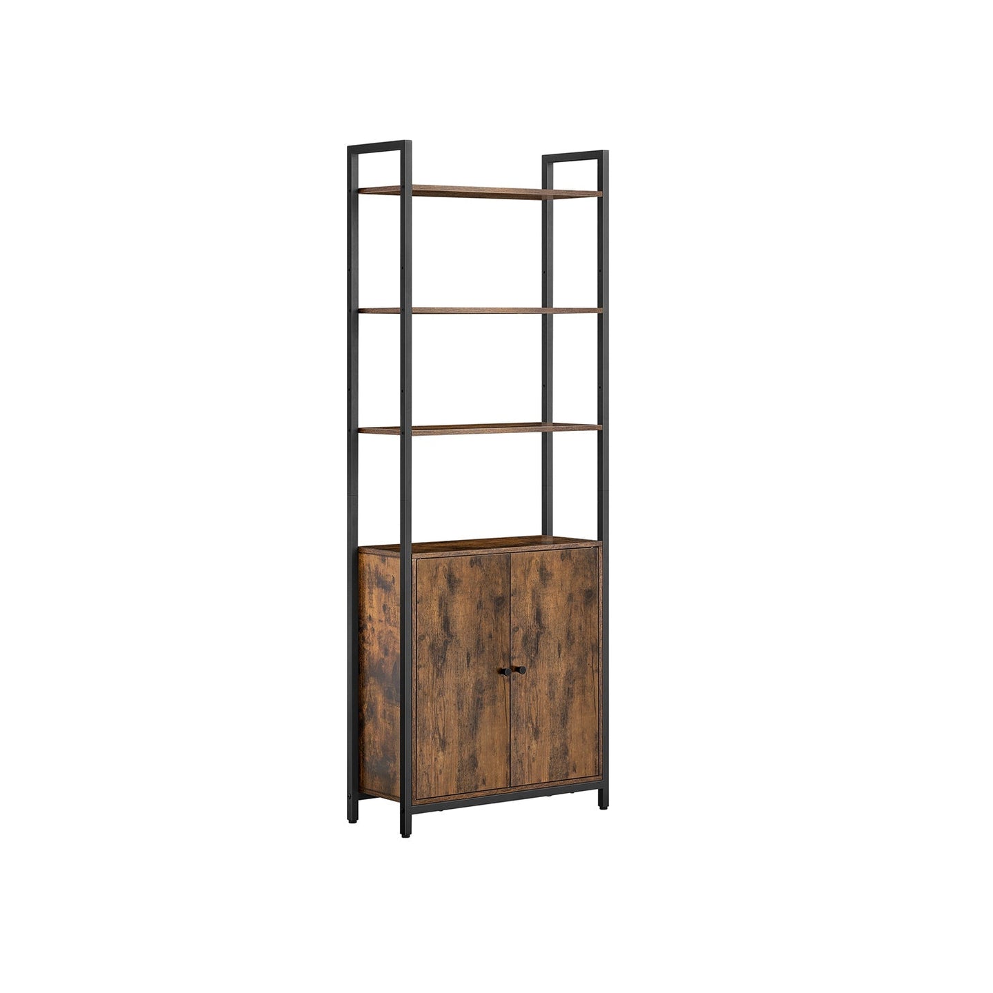 7-Tier Bookcase - Wood - Rustic Brown - Adjustable Shelves with Door