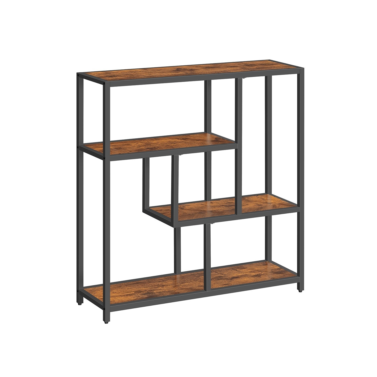 4-Tier Bookshelf - Wood - Rustic Brown - Freestanding Storage Shelf