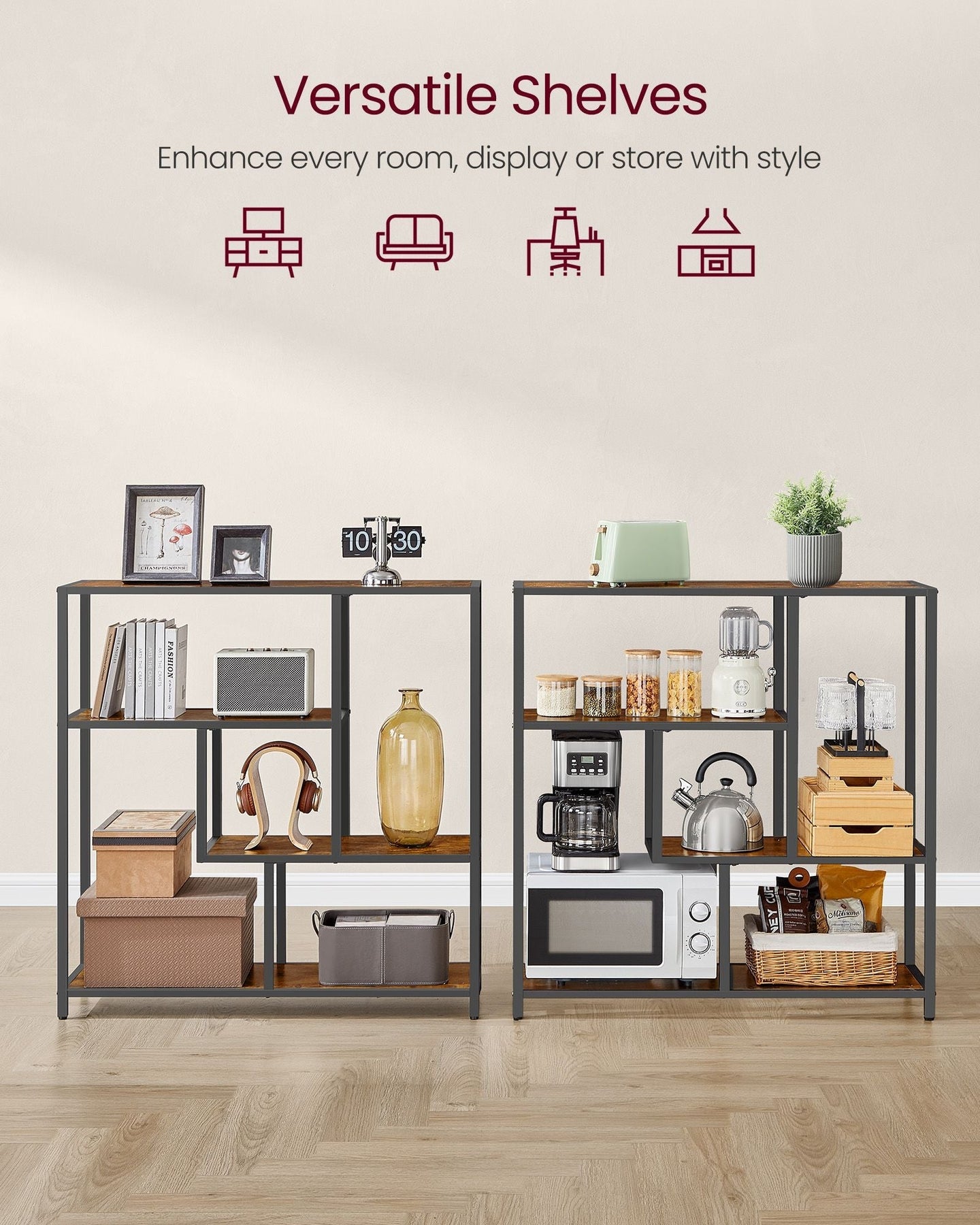 4-Tier Bookshelf - Wood - Rustic Brown - Freestanding Storage Shelf