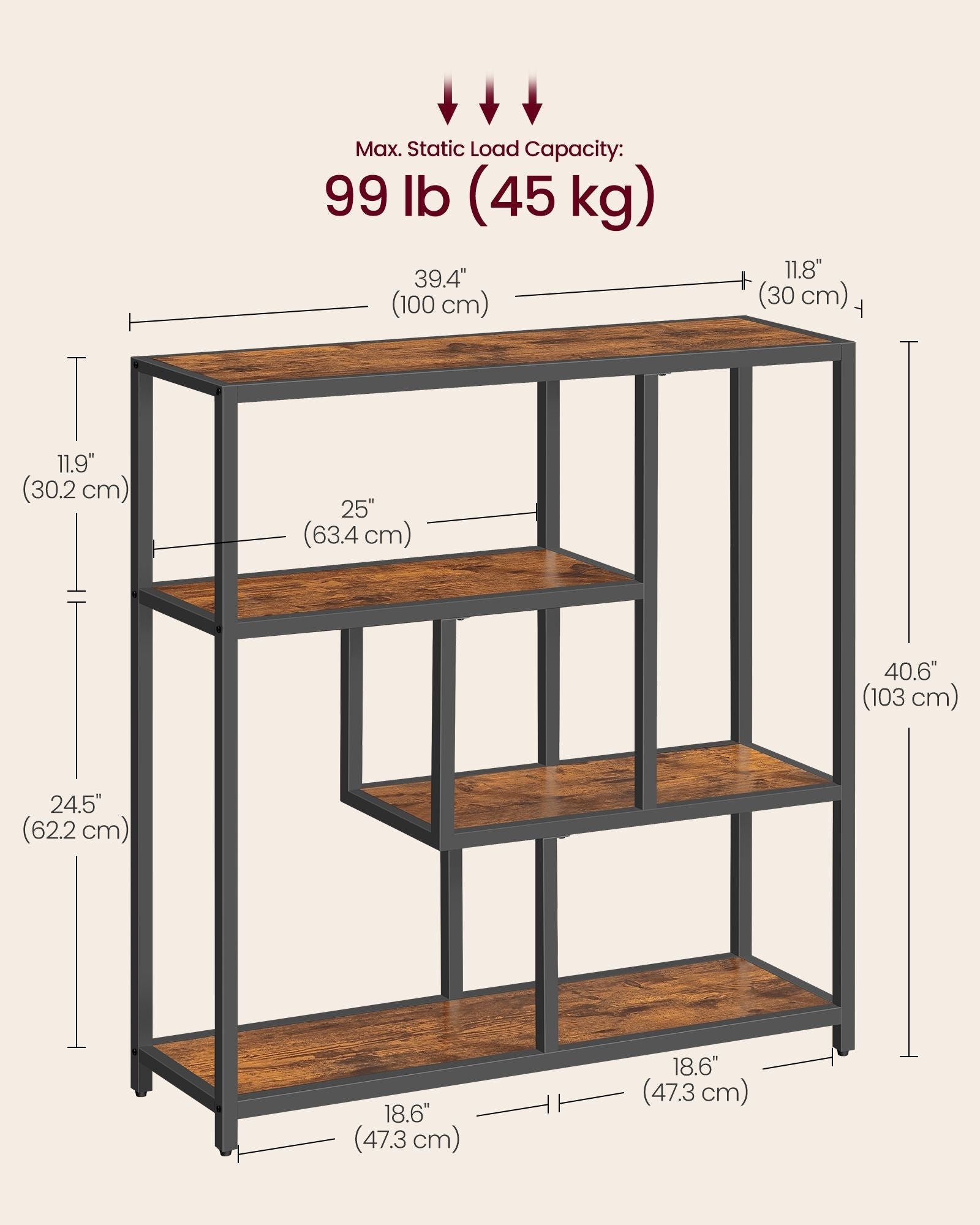 4-Tier Bookshelf - Wood - Rustic Brown - Freestanding Storage Shelf