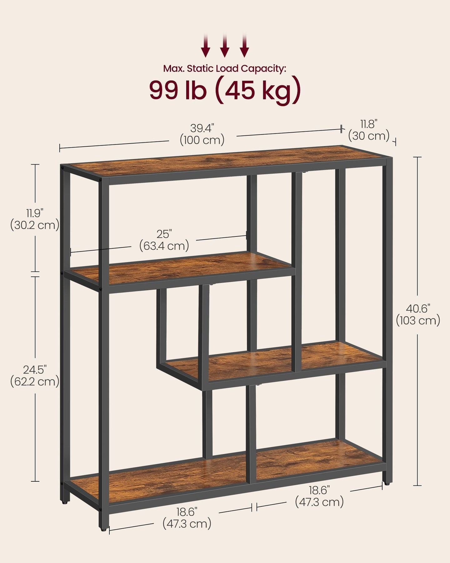 4-Tier Bookshelf - Wood - Rustic Brown - Freestanding Storage Shelf