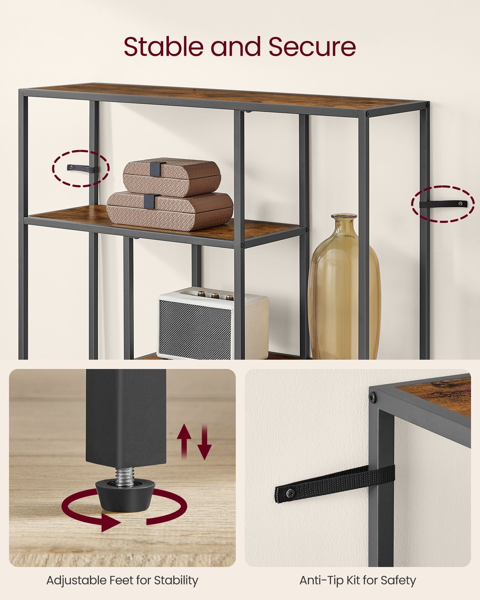 4-Tier Bookshelf - Wood - Rustic Brown - Freestanding Storage Shelf