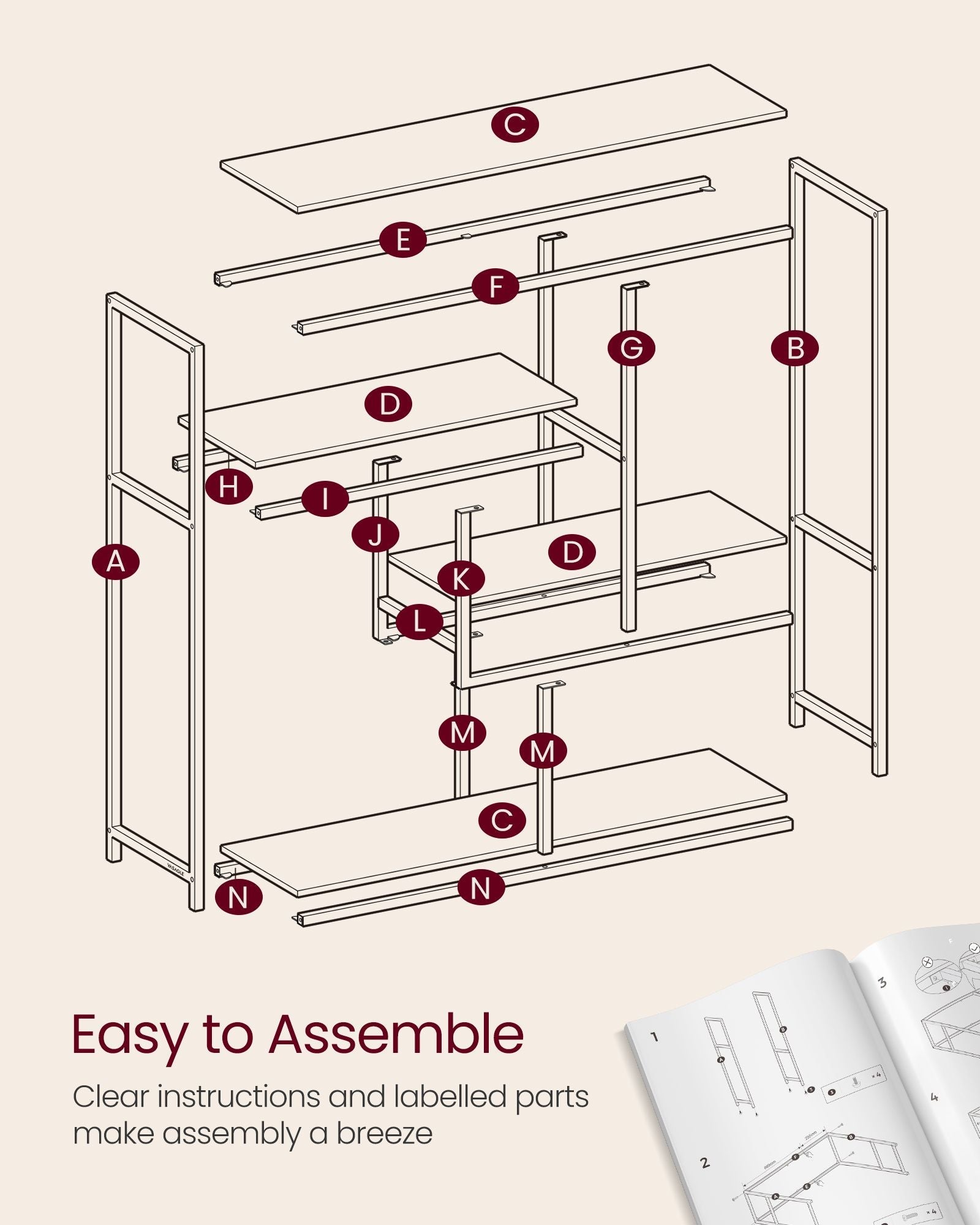 4-Tier Bookshelf - Wood - Rustic Brown - Freestanding Storage Shelf