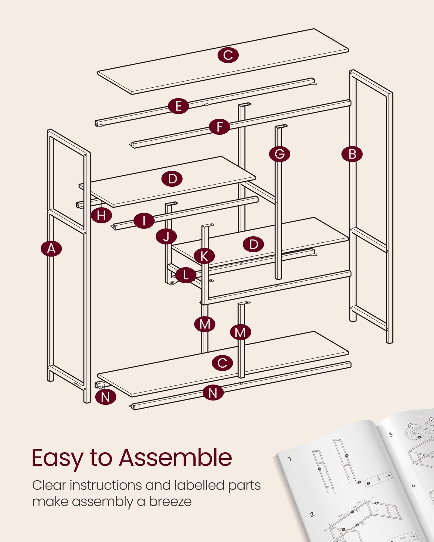 4-Tier Bookshelf - Wood - Rustic Brown - Freestanding Storage Shelf