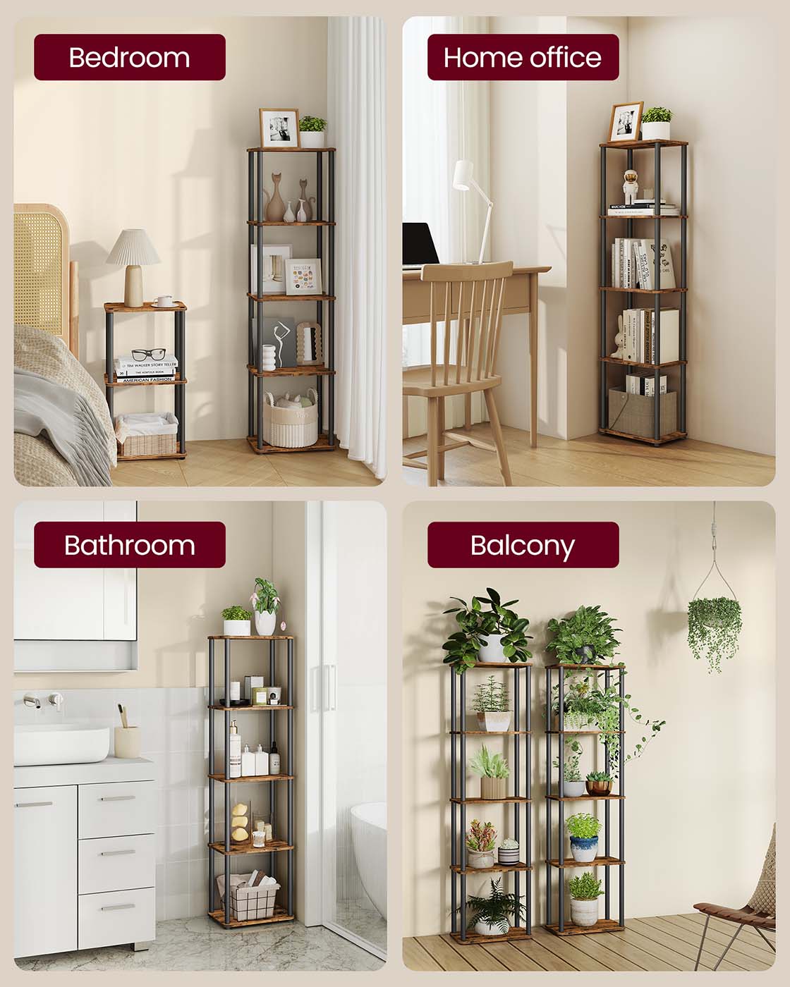 Five Tier Storage Shelf - Wood - Rustic Brown
