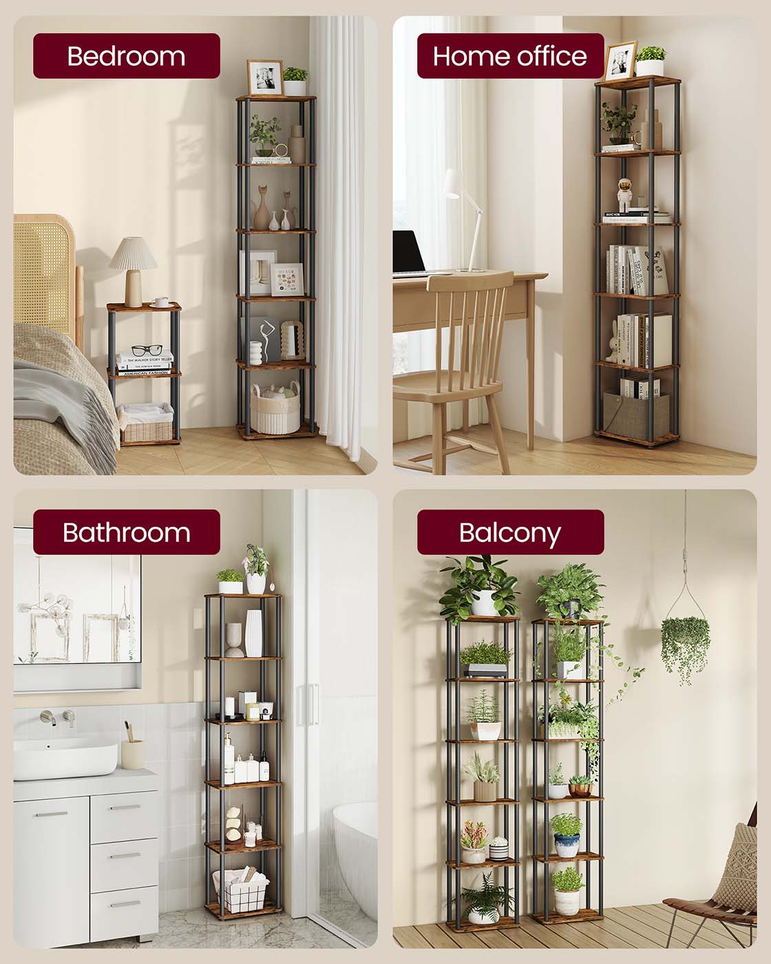 Six-Tier Storage Shelf - Engineered Wood - Rustic Brown