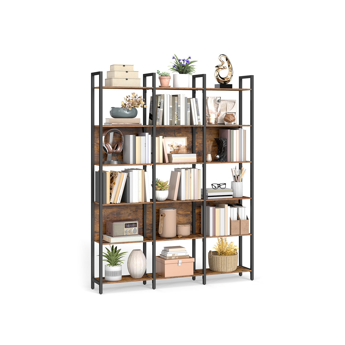Bookcase - Six-Tier Industrial Style - Engineered Wood - Rustic Brown