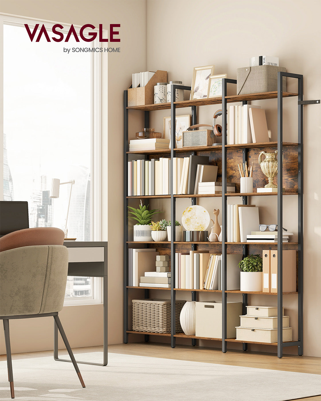 Bookcase - Six-Tier Industrial Style - Engineered Wood - Rustic Brown