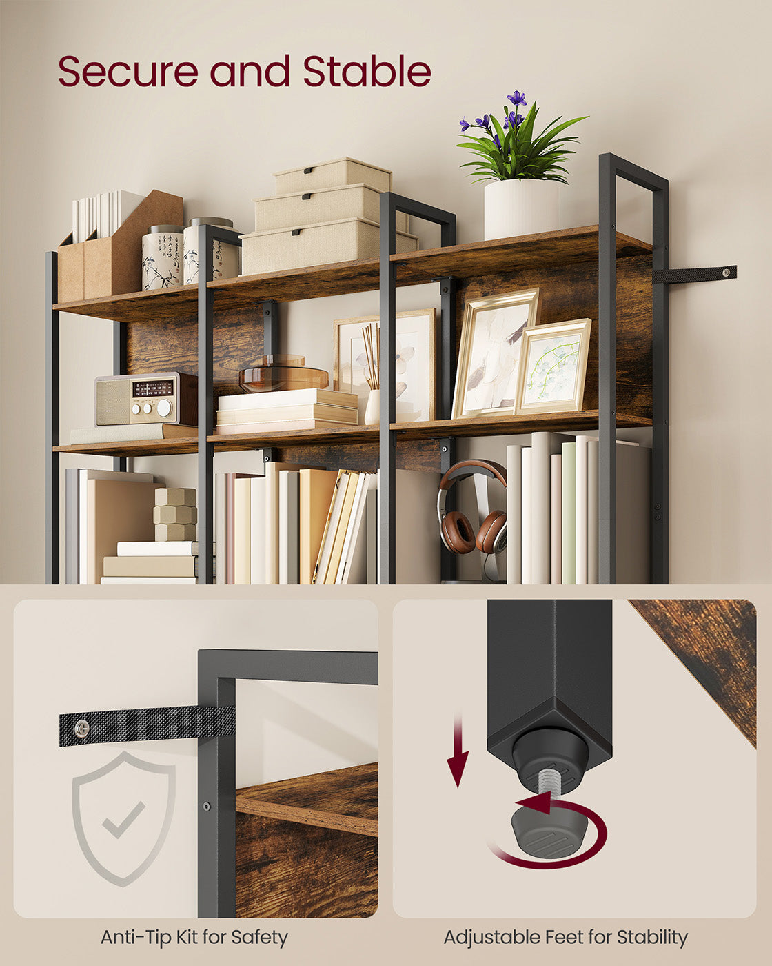 Bookcase - Six-Tier Industrial Style - Engineered Wood - Rustic Brown