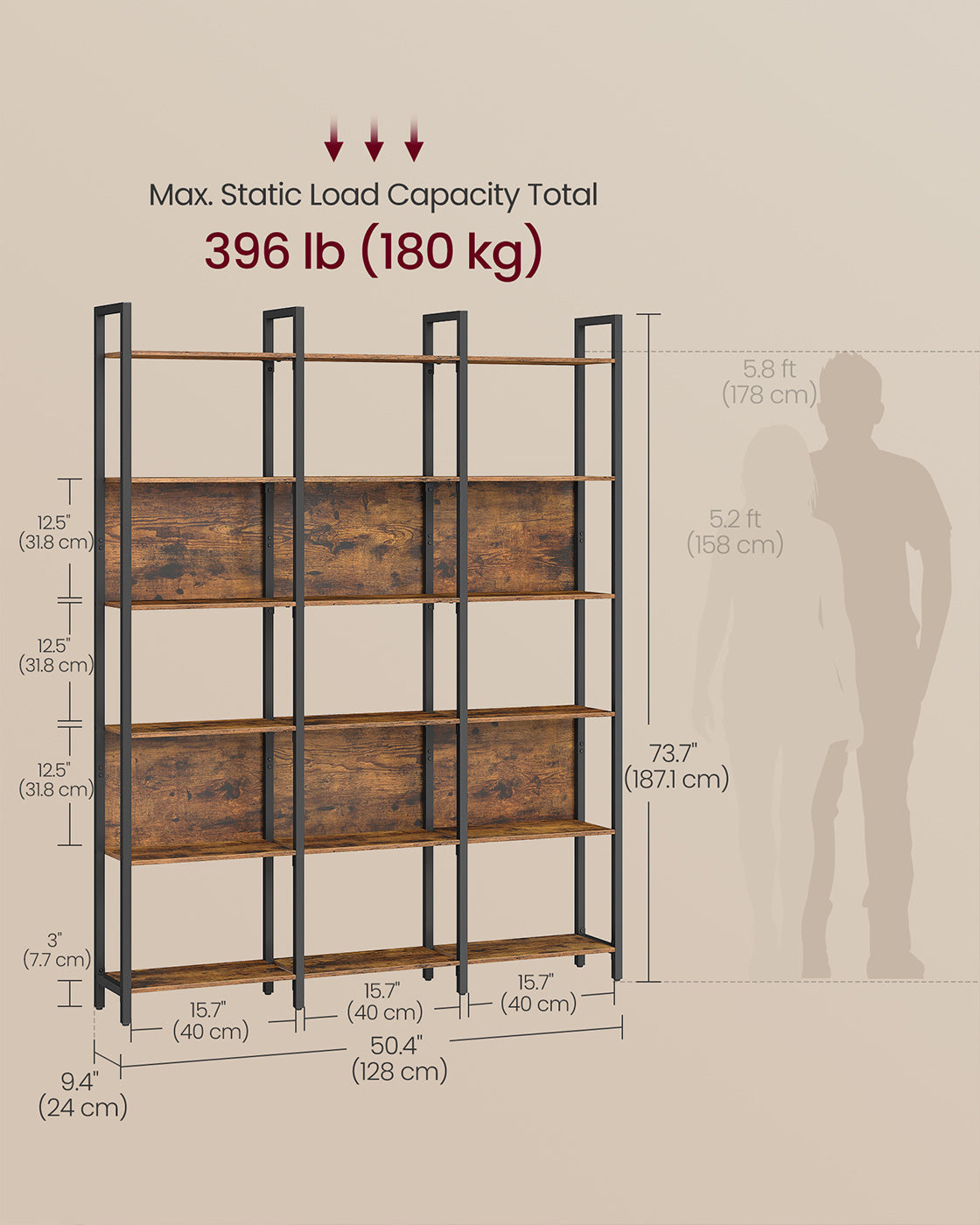 Bookcase - Six-Tier Industrial Style - Engineered Wood - Rustic Brown