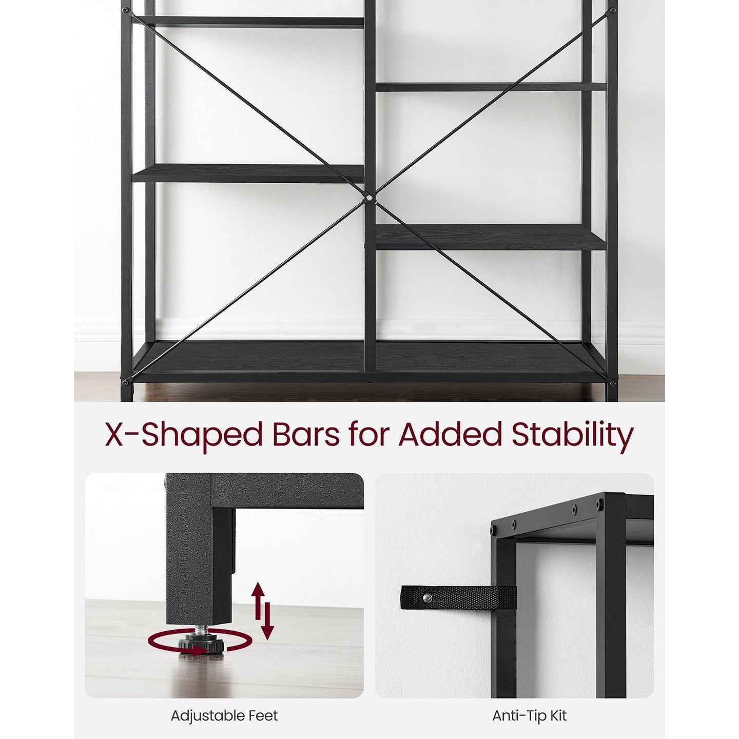 5-Tier Bookcase - Metal - Black