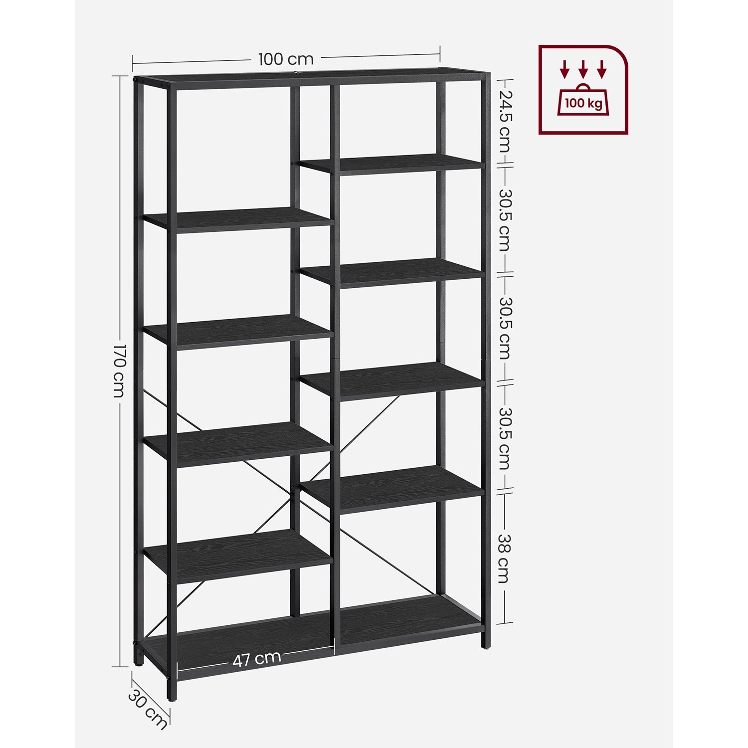 5-Tier Bookcase - Metal - Black