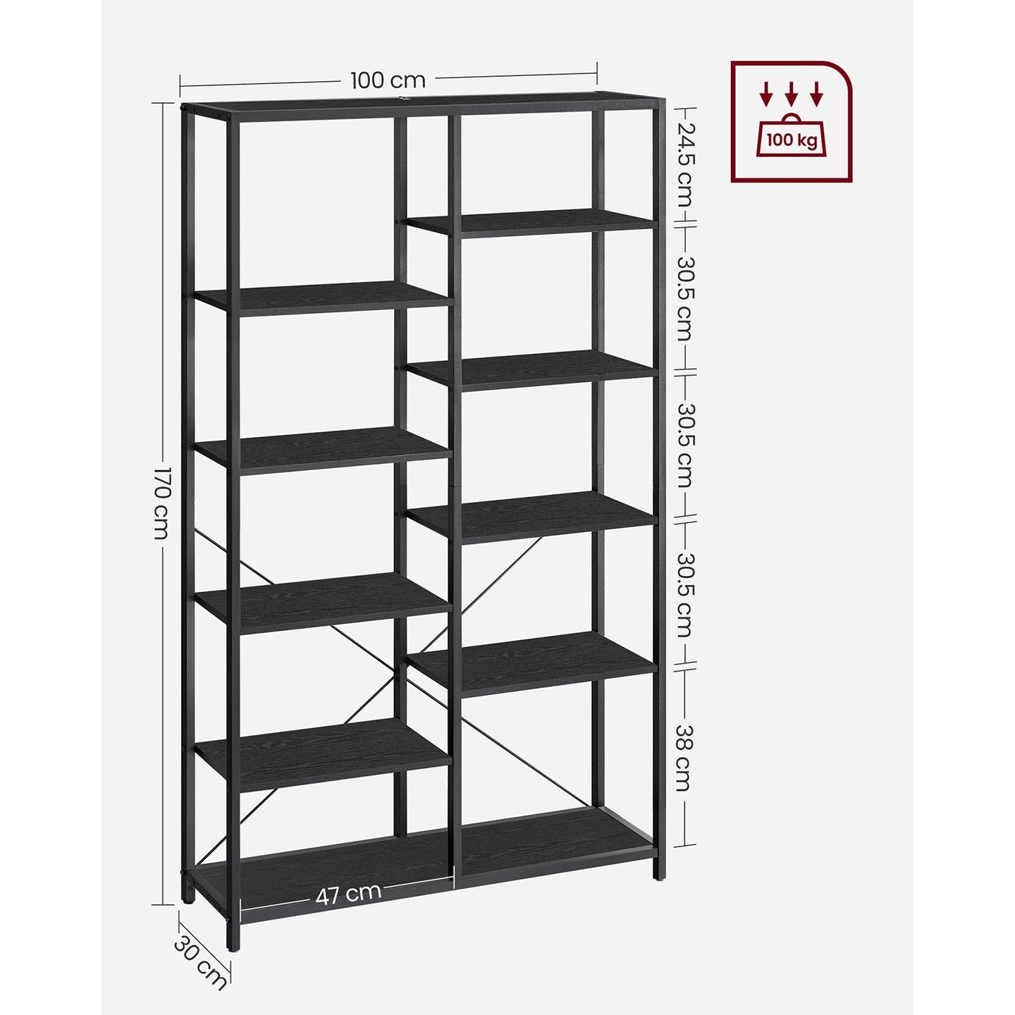 5-Tier Bookcase - Metal - Black
