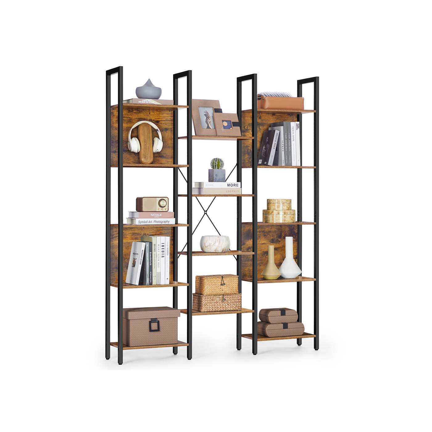 Bookcase - Metal - Rustic Brown - 14 Shelves