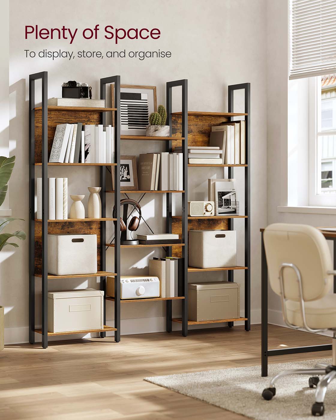 Bookcase - Metal - Rustic Brown - 14 Shelves