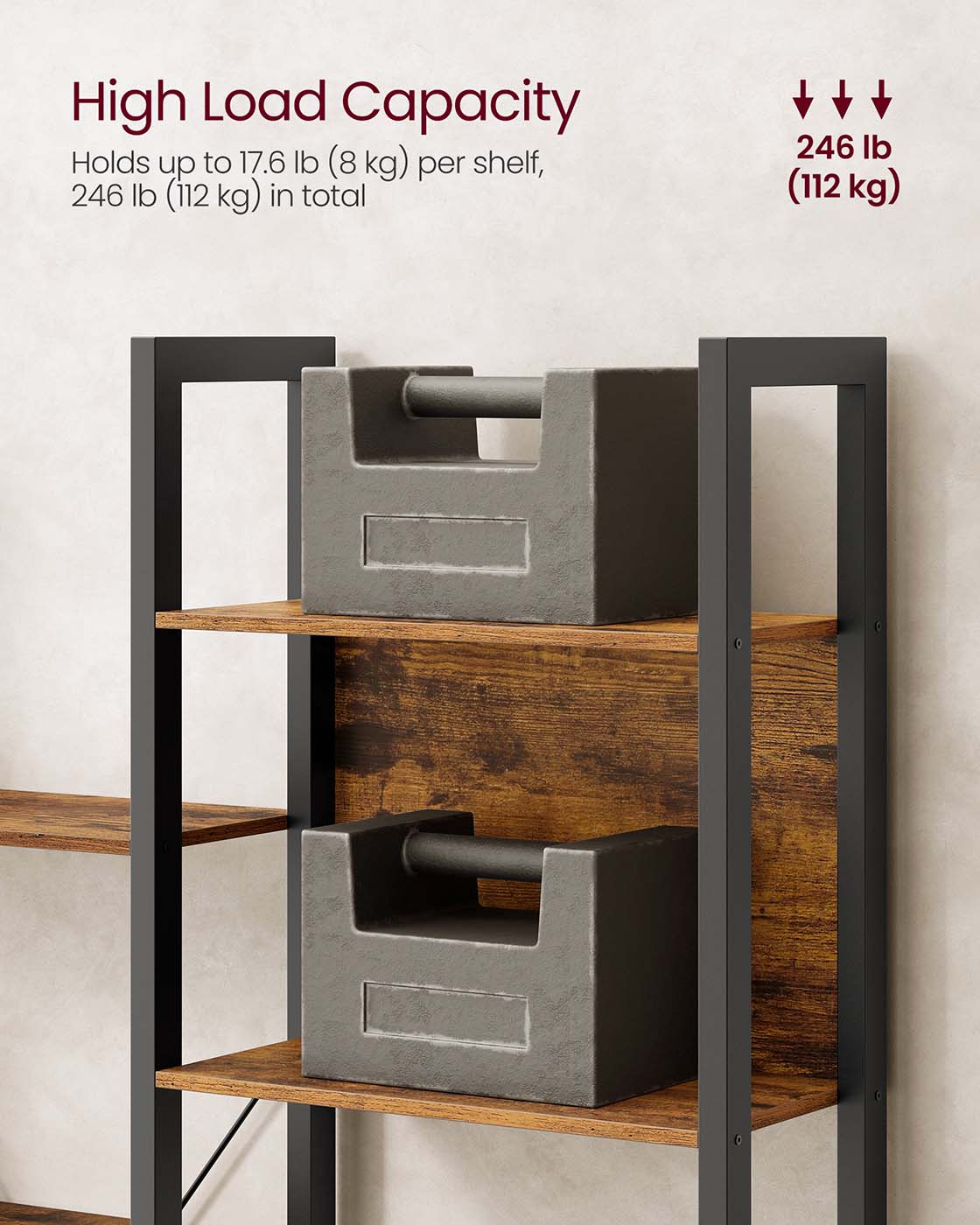 Bookcase - Metal - Rustic Brown - 14 Shelves