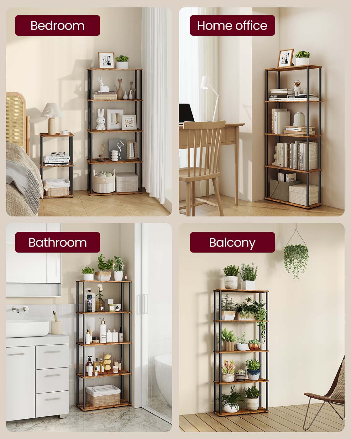 Five Tier Storage Shelf - Wood - Rustic Brown - Sturdy Design for Everyday Use