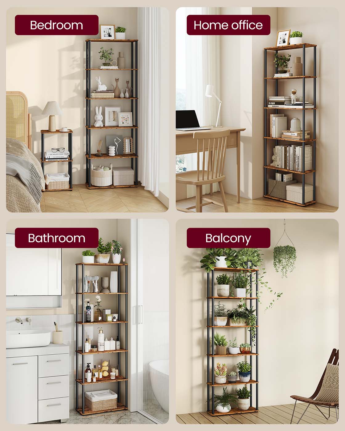 Six-Tier Storage Shelf - Engineered Wood - Rustic Brown - Sturdy Design for Everyday Needs