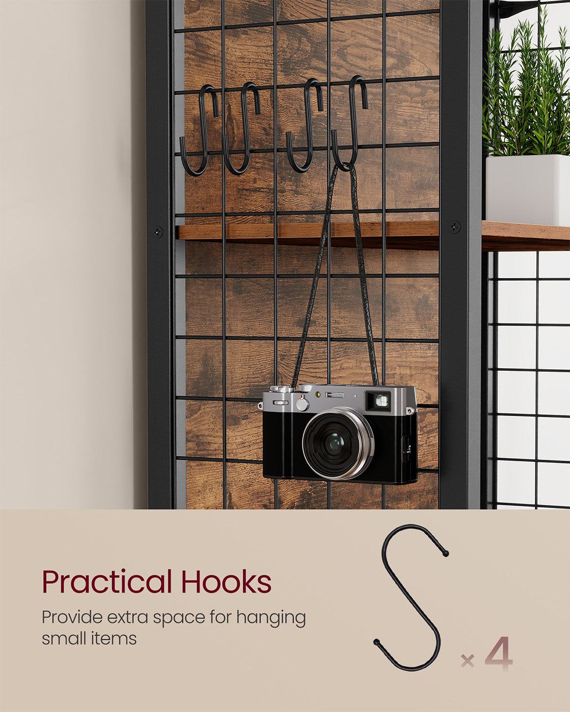 Bookcase - 6-Tier with Hooks - Wood - Rustic Brown
