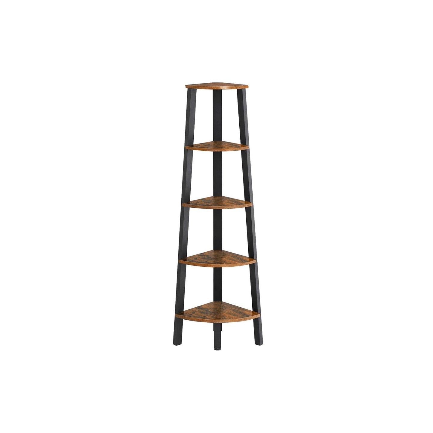 5 Tier Bookcase - Metal - Rustic Brown - Corner Design