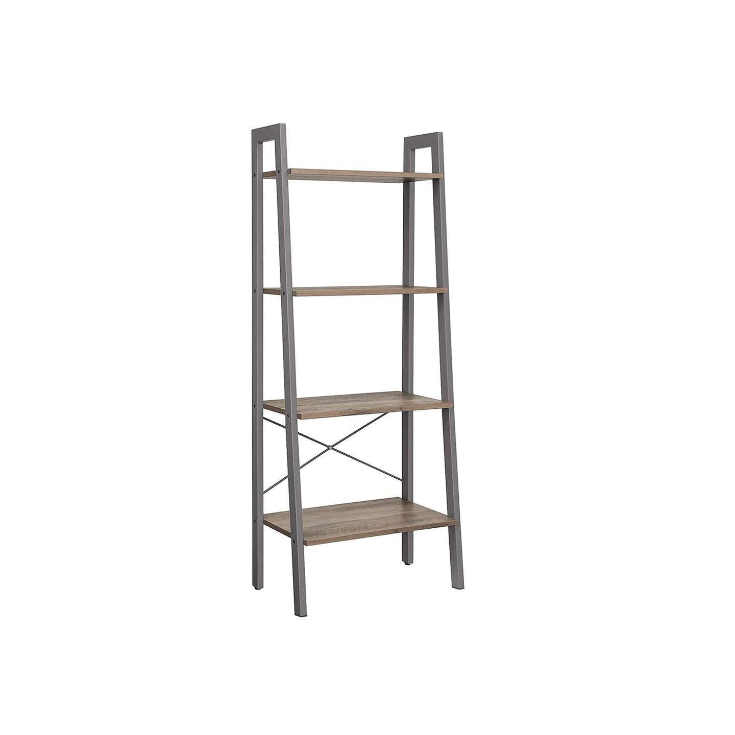 4-Tier Ladder Shelf - Wood - Rustic Brown - Industrial Bookcase and Storage Unit