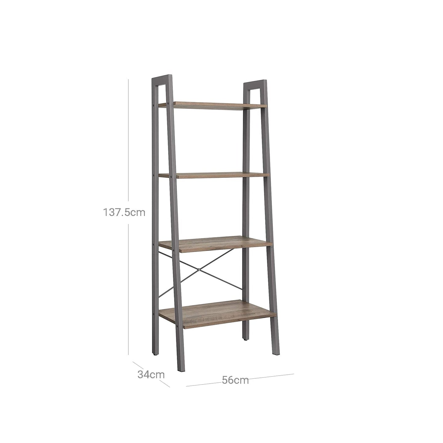 4-Tier Ladder Shelf - Wood - Rustic Brown - Industrial Bookcase and Storage Unit