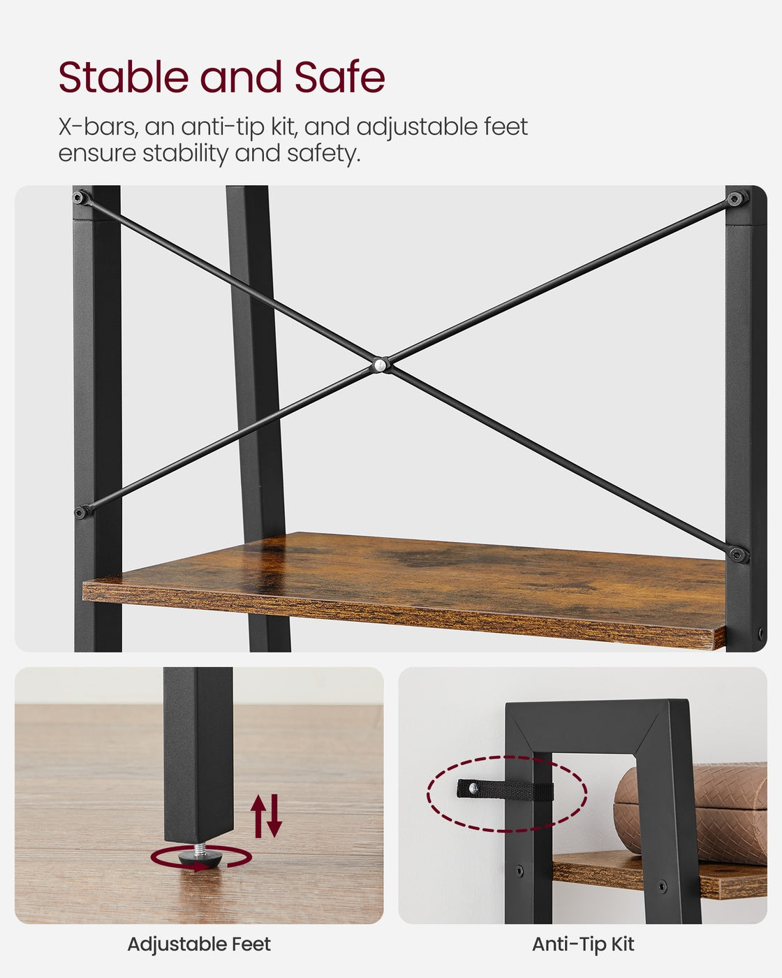 4-Tier Ladder Shelf - Wood - Rustic Brown - Aesthetic Appeal