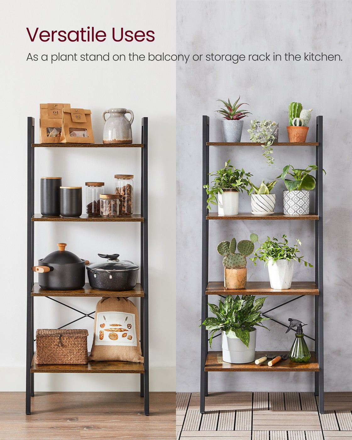 4-Tier Ladder Shelf - Wood - Rustic Brown - Aesthetic Appeal