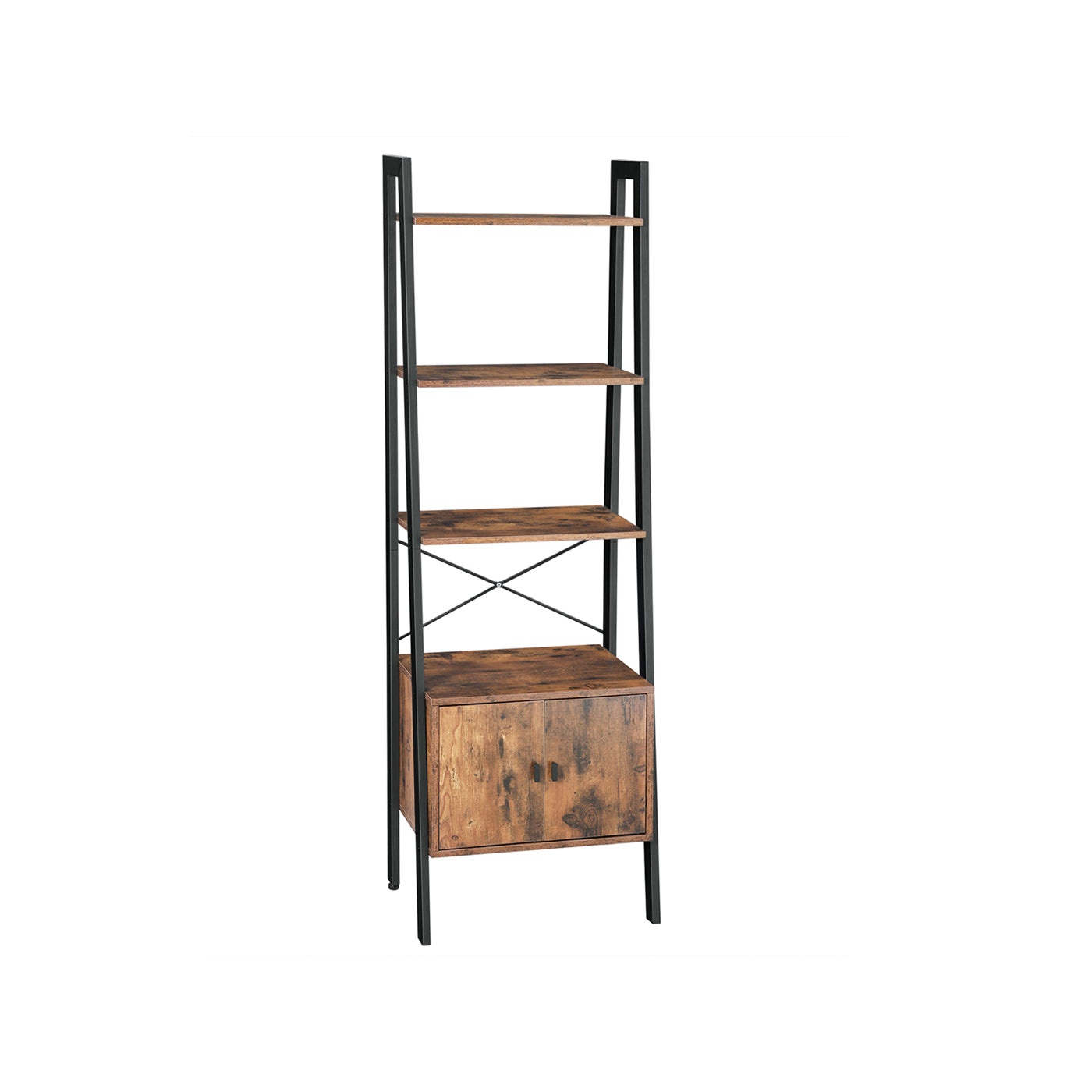 Bookcase - Particleboard and Metal - Rustic Brown - with Cupboard
