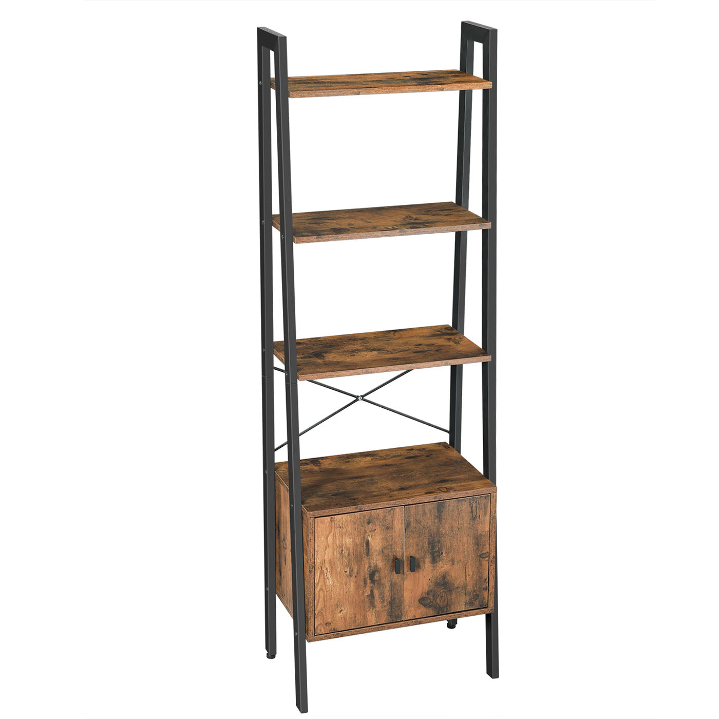 Bookcase - Particleboard and Metal - Rustic Brown - with Cupboard
