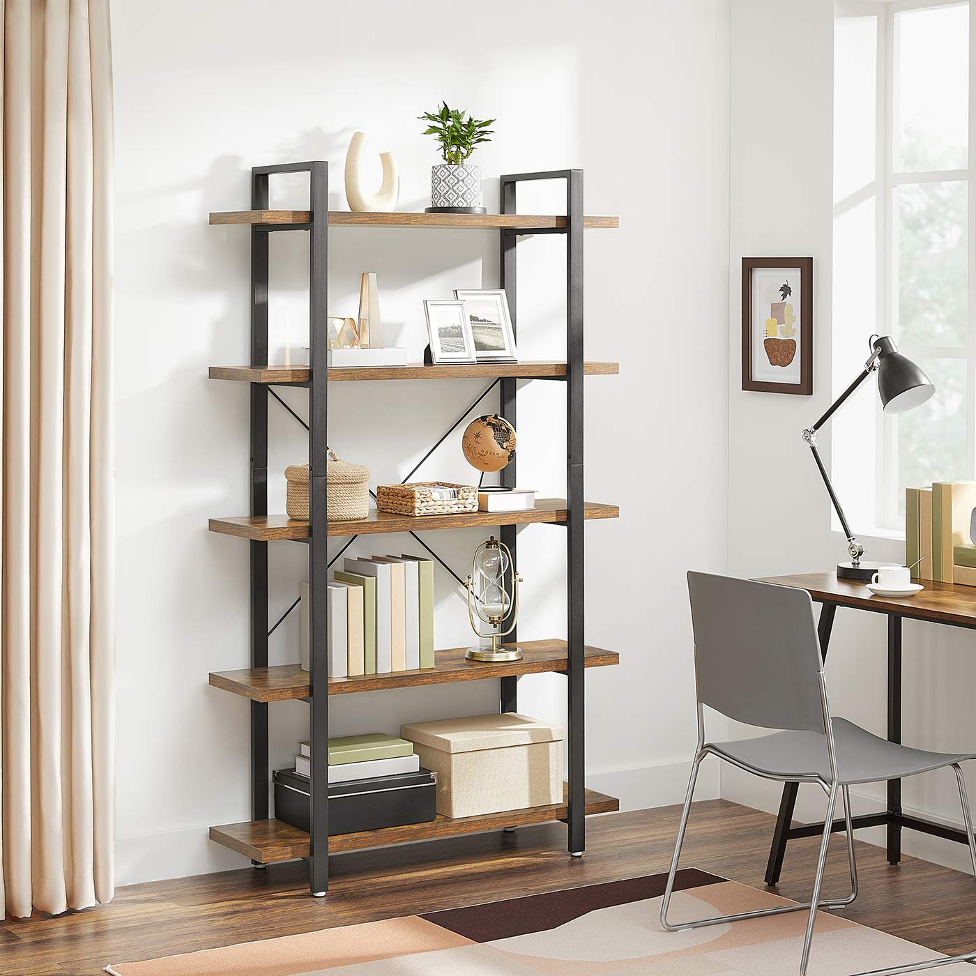 5-Layer Bookcase - Wood - Rustic Brown