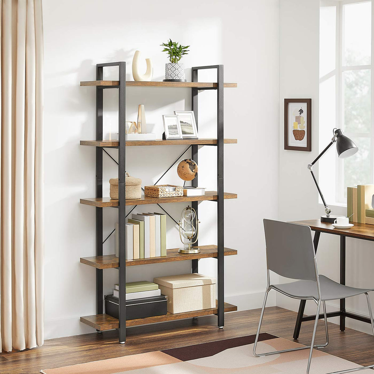 5-Layer Bookcase - Wood - Rustic Brown