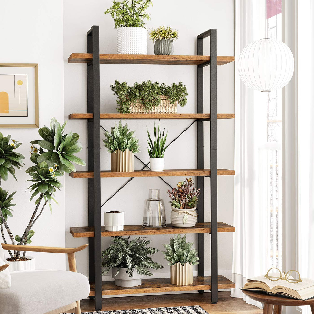 5-Layer Bookcase - Wood - Rustic Brown