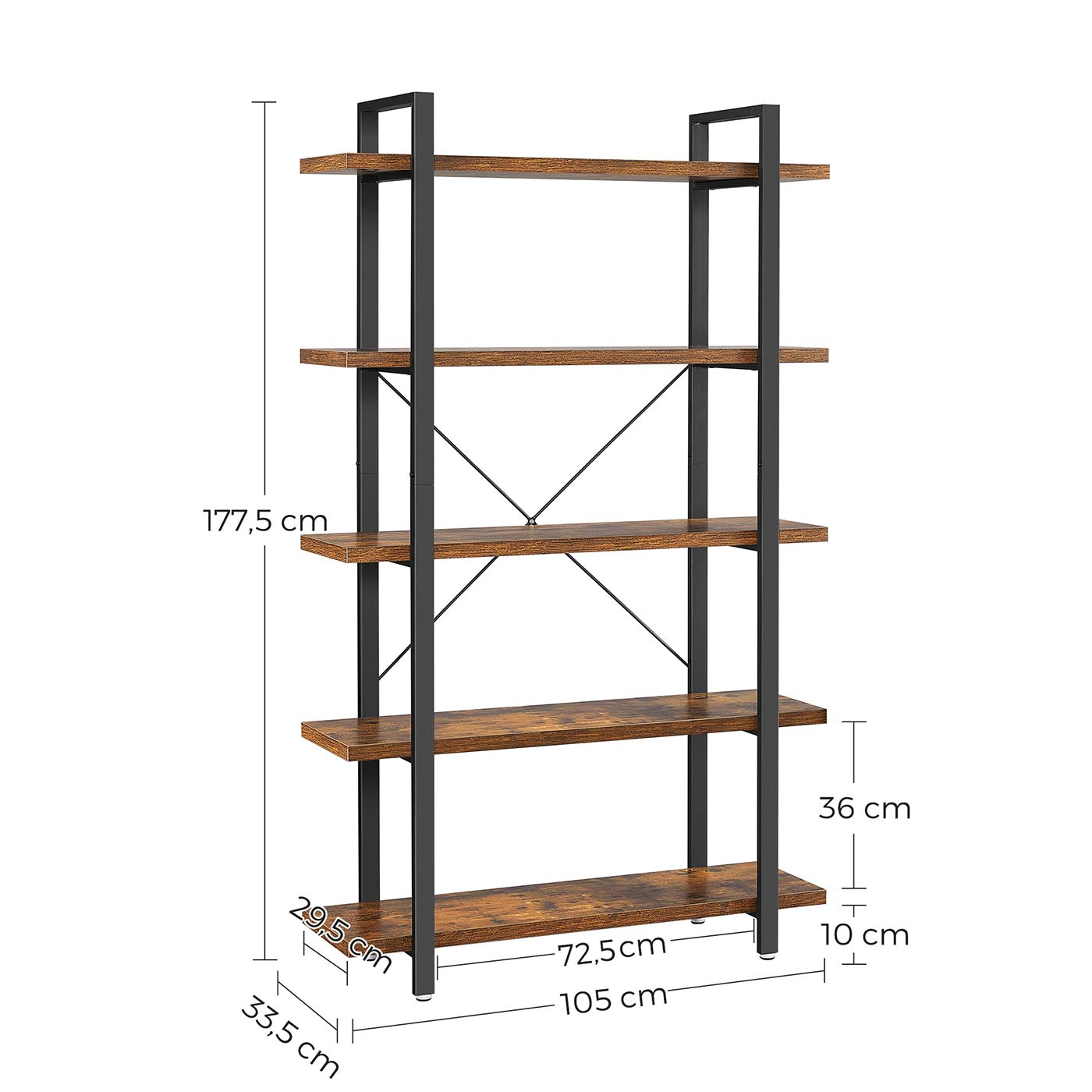 5-Layer Bookcase - Wood - Rustic Brown