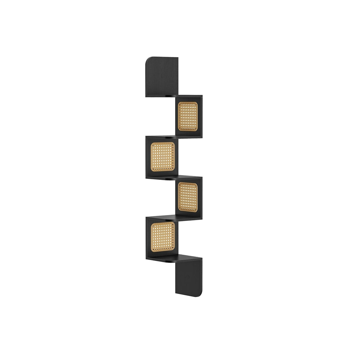 5-Tier Corner Floating Wall Shelf - PVC Rattan - Oatmeal Beige - Space-Saving Zigzag Design