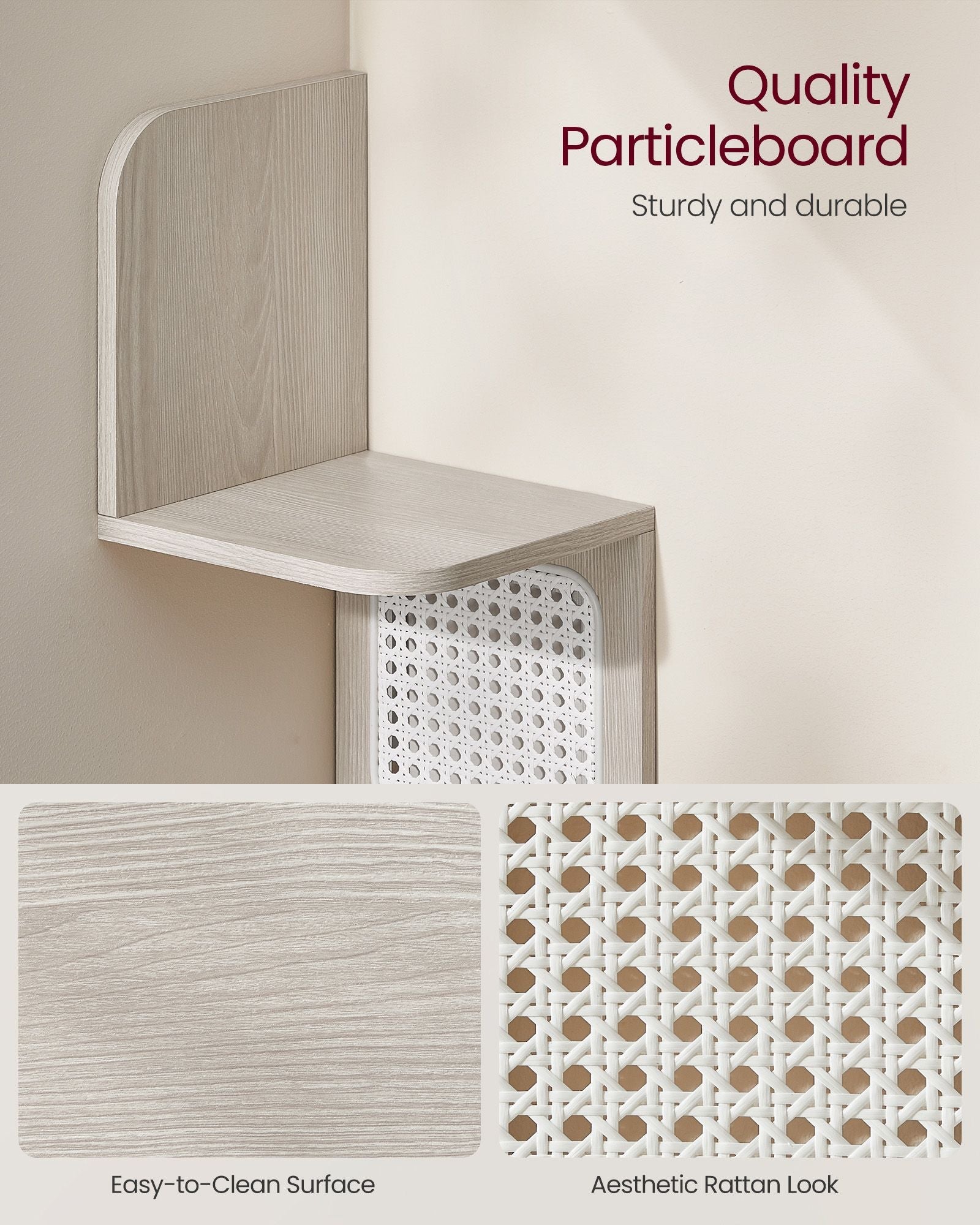 5-Tier Corner Floating Wall Shelf - PVC Rattan - Oatmeal Beige - Space-Saving Zigzag Design