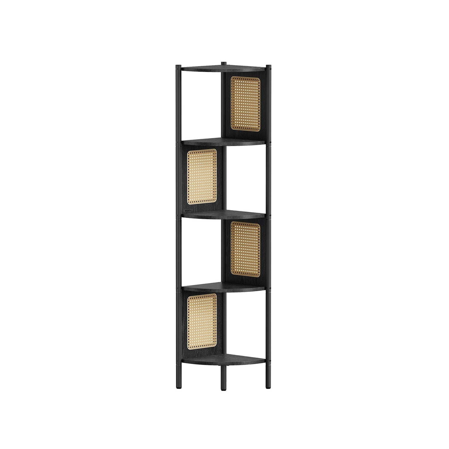 5-Tier Corner Shelf - Metal - Ebony Black - Rattan Effect Sides