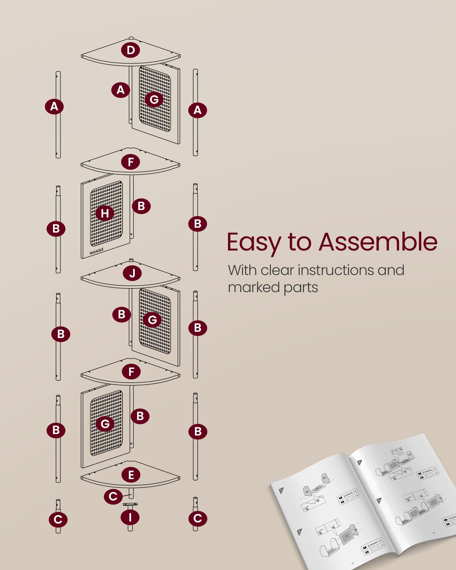5-Tier Corner Shelf - Metal - Ebony Black - Rattan Effect Sides