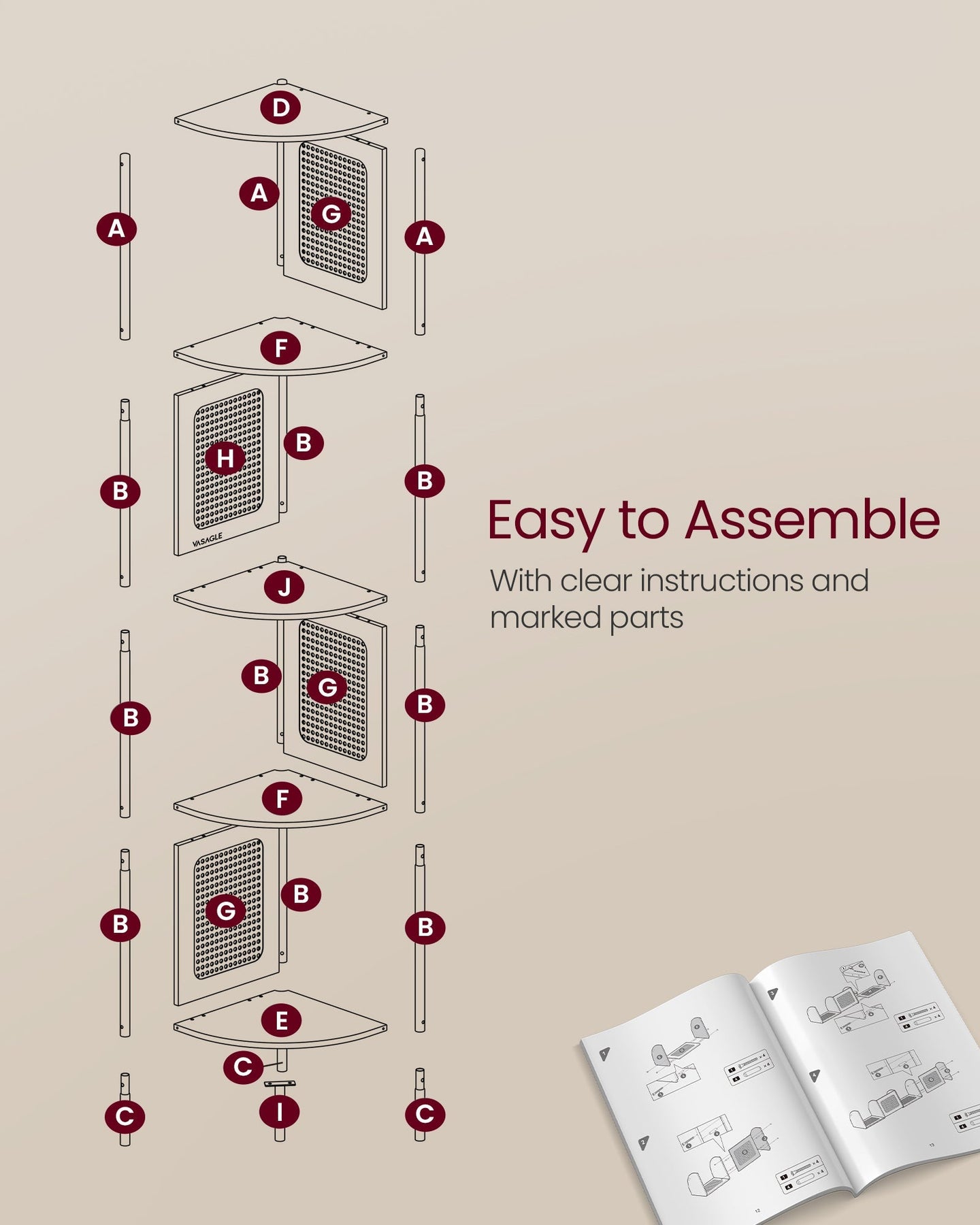 5-Tier Corner Shelf - Metal - Ebony Black - Rattan Effect Sides