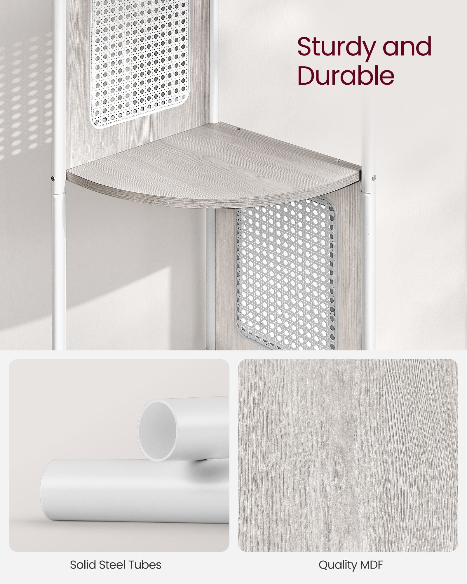 5-Tier Corner Shelf - Metal - Oatmeal Beige - Rattan Effect Sides