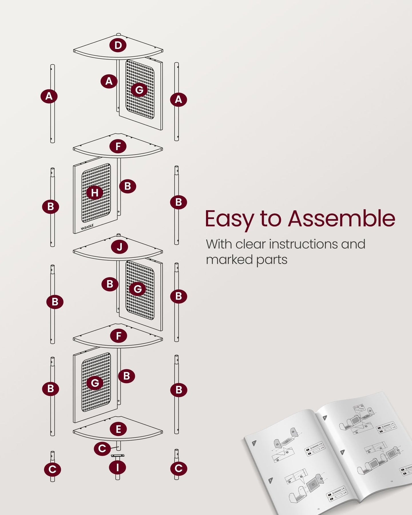 5-Tier Corner Shelf - Metal - Oatmeal Beige - Rattan Effect Sides