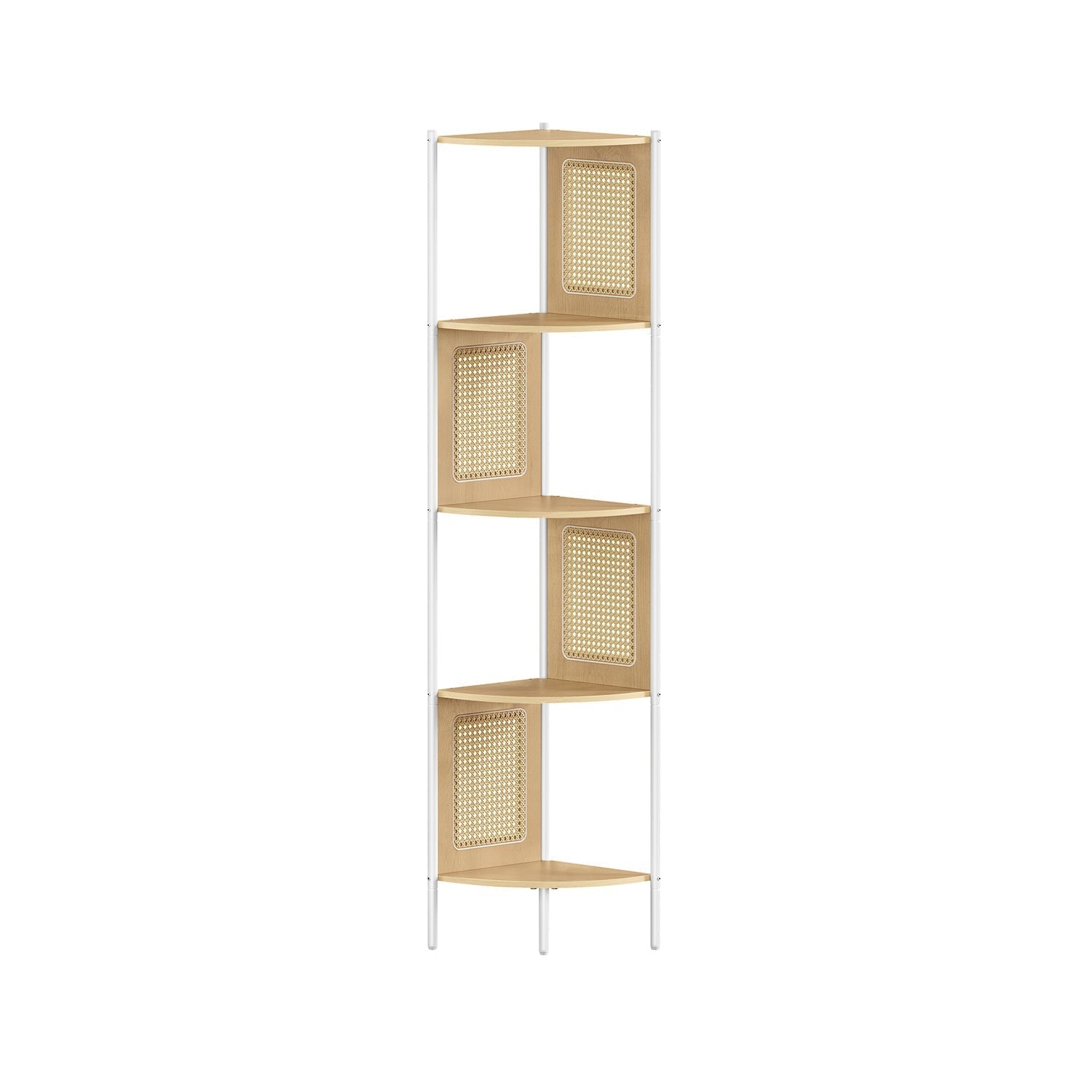 5-Tier Corner Shelf - Metal - Ebony Black - Rattan Effect Sides