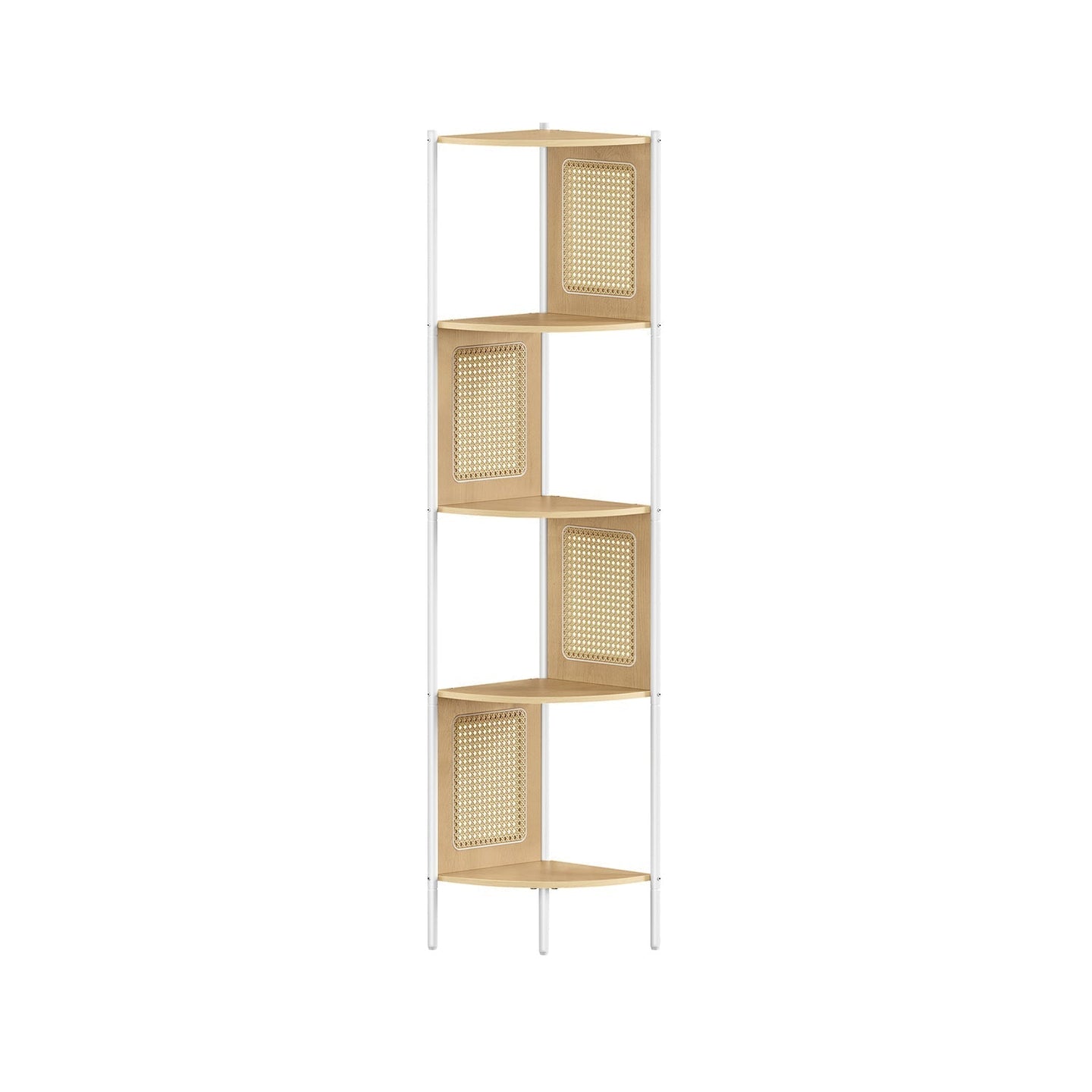 5-Tier Corner Shelf - Metal - Ebony Black - Rattan Effect Sides