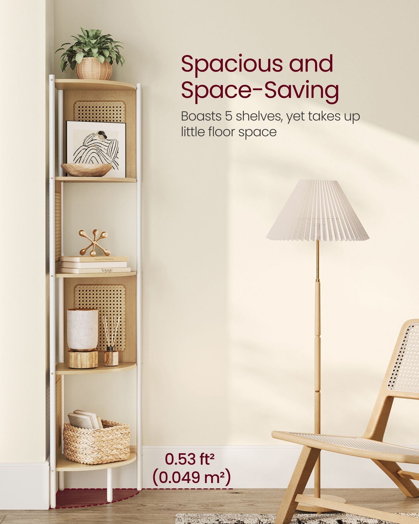 5-Tier Corner Bookshelf - Metal - Black - Rattan Effect Sides