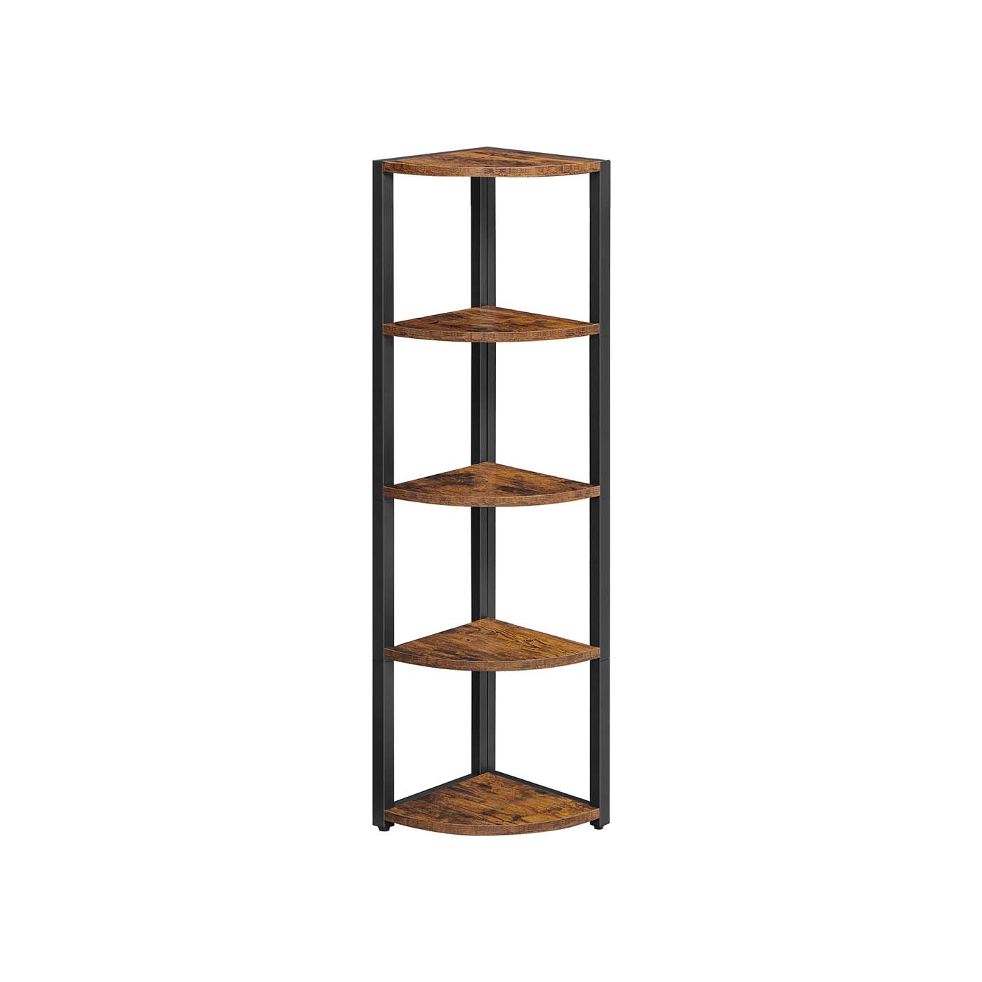 5-Tier Corner Shelf - Industrial Wood - Rustic Brown and Black - Multipurpose Design
