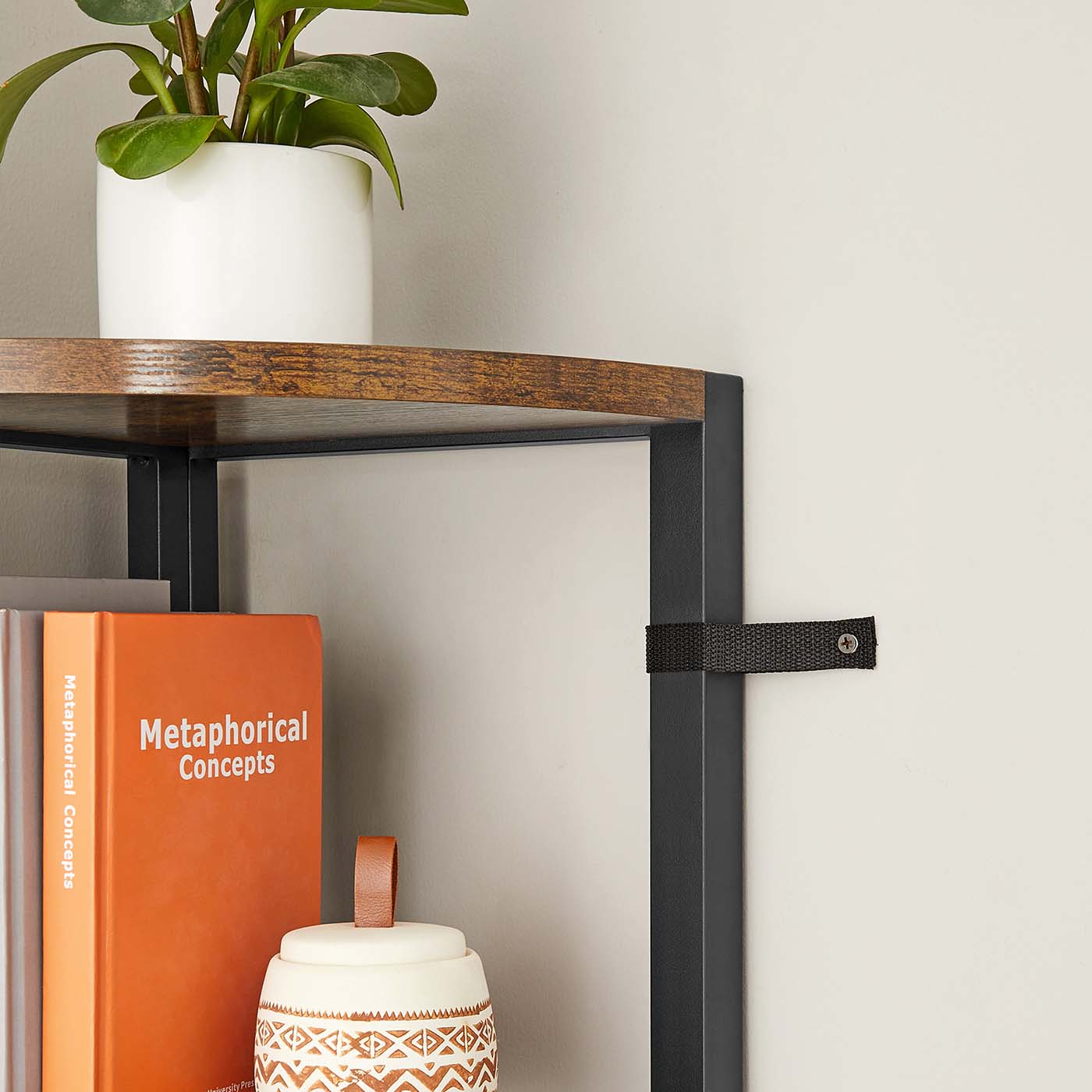 5-Tier Corner Shelf - Industrial Wood - Rustic Brown and Black - Multipurpose Design